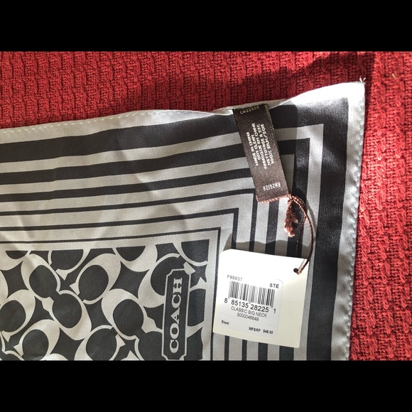 Coach "C" Logo Black & Silver Silk Square Scarf 21 x 21 silk scarf - Picture 6 of 8